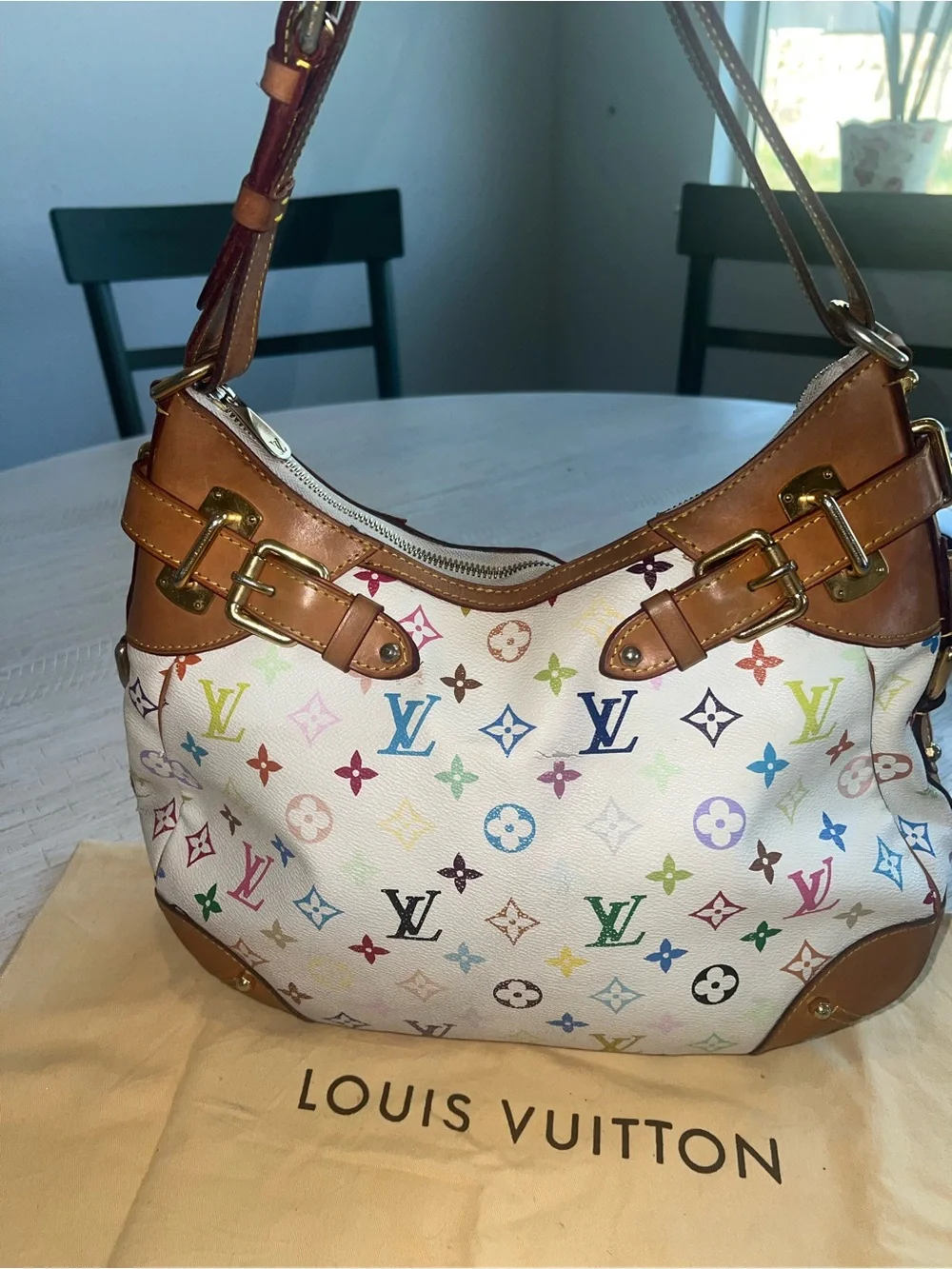 Louis Vuitton Greta Multicolor Monogram Shoulder Bag - White with Tan Trim